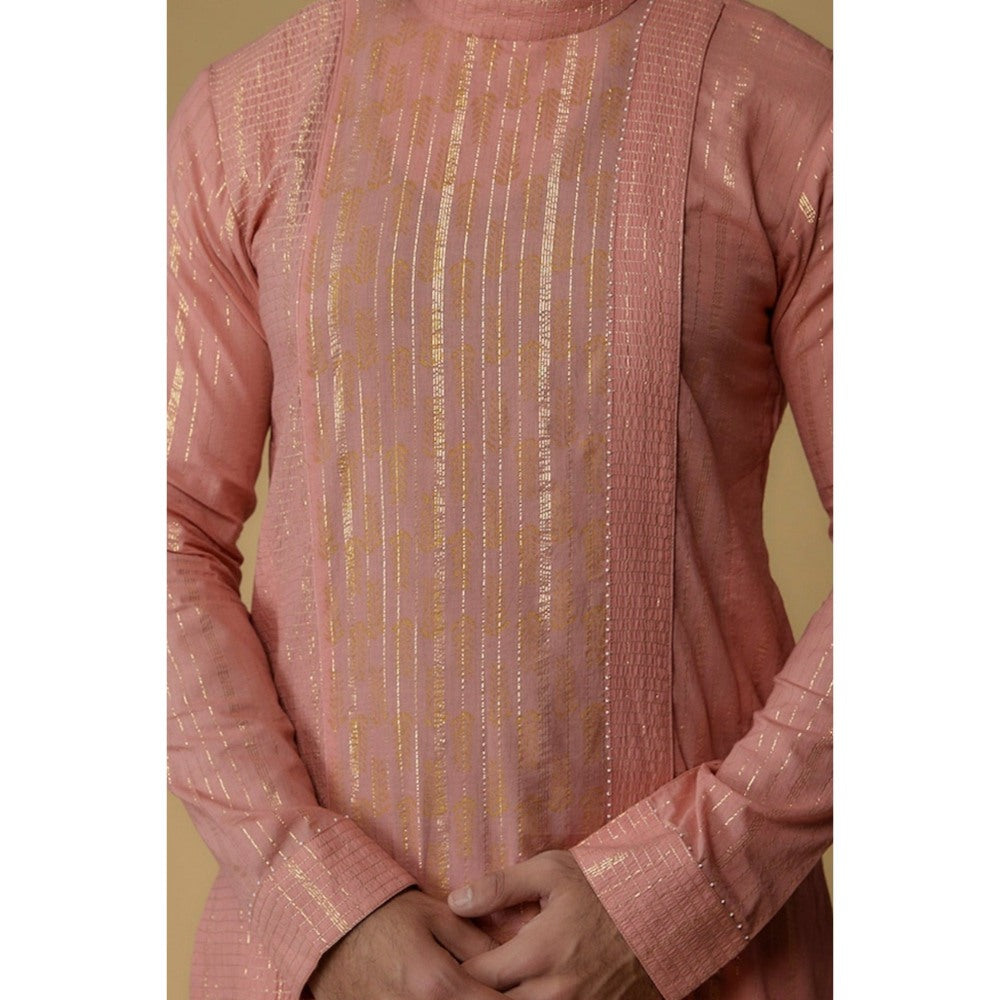 Ritambh by Rishi & Sachin Salmon Pink Cotton Lurex Zari Embellished Kurta