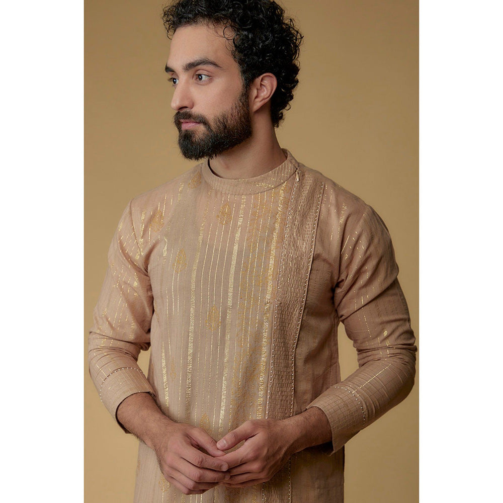 Ritambh by Rishi & Sachin Tan Brown Cotton Lurex Printed and Embellished Kurta