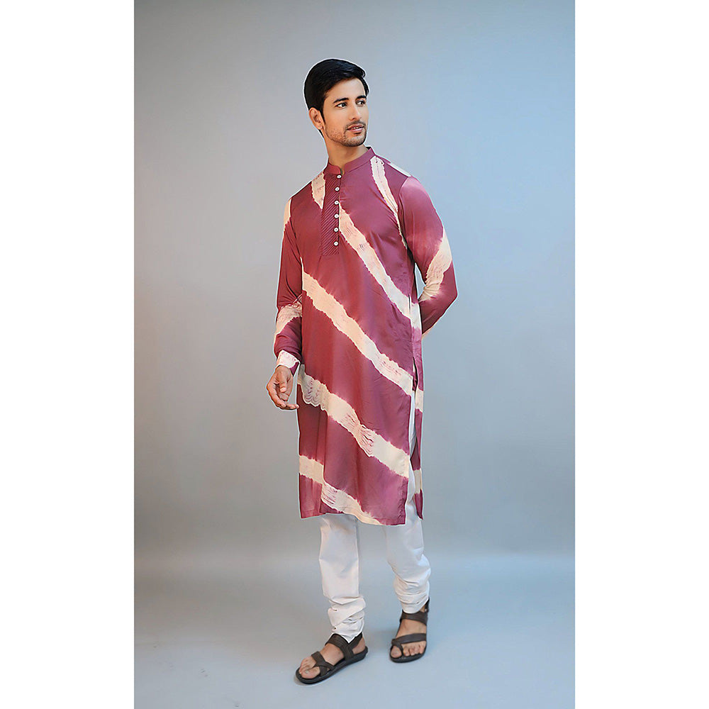 Ritambh by Rishi & Sachin Wine Modal Silk Tie-Dye Kurta