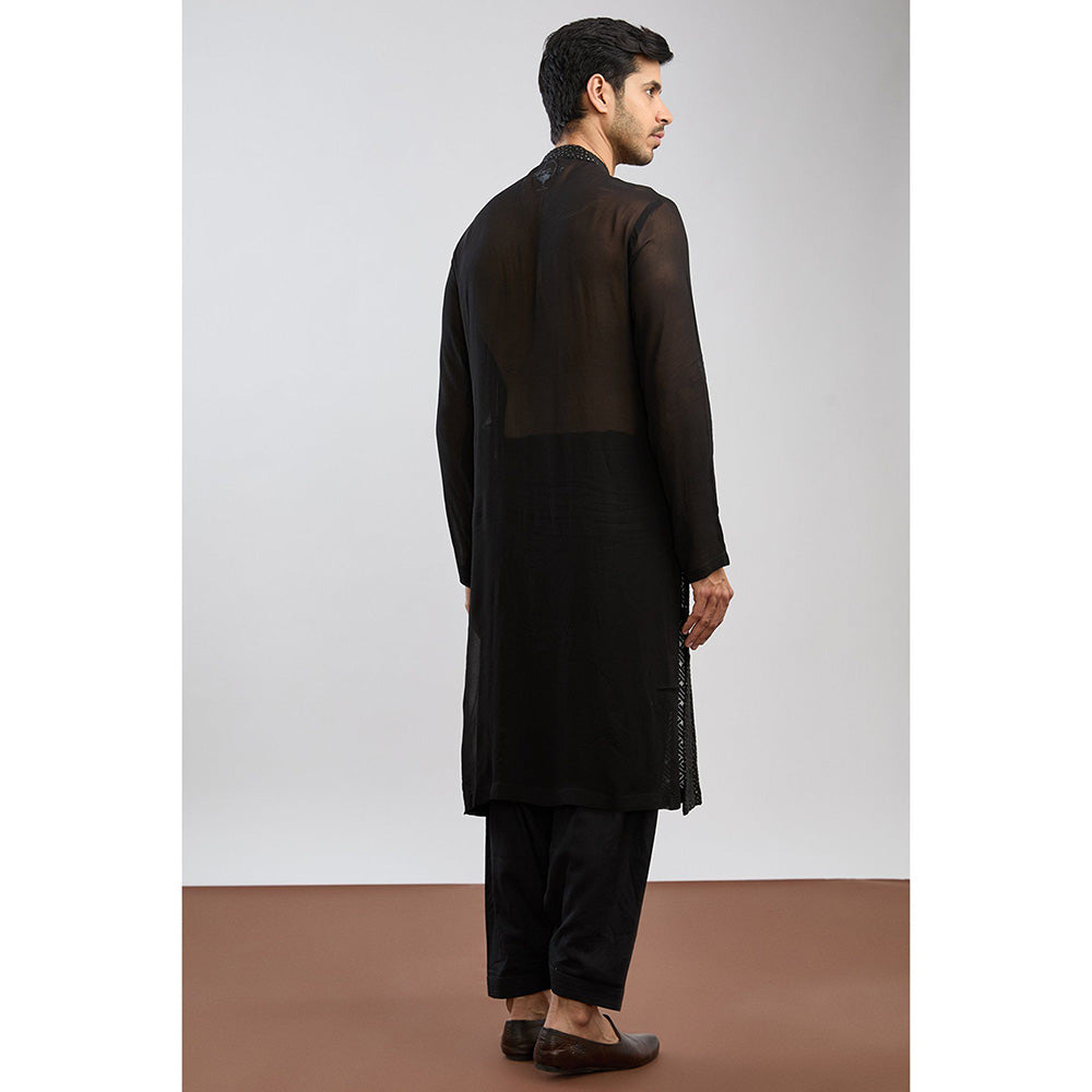 Ritambh by Rishi & Sachin Black Viscose Georgette Thread Embroidered Kurta