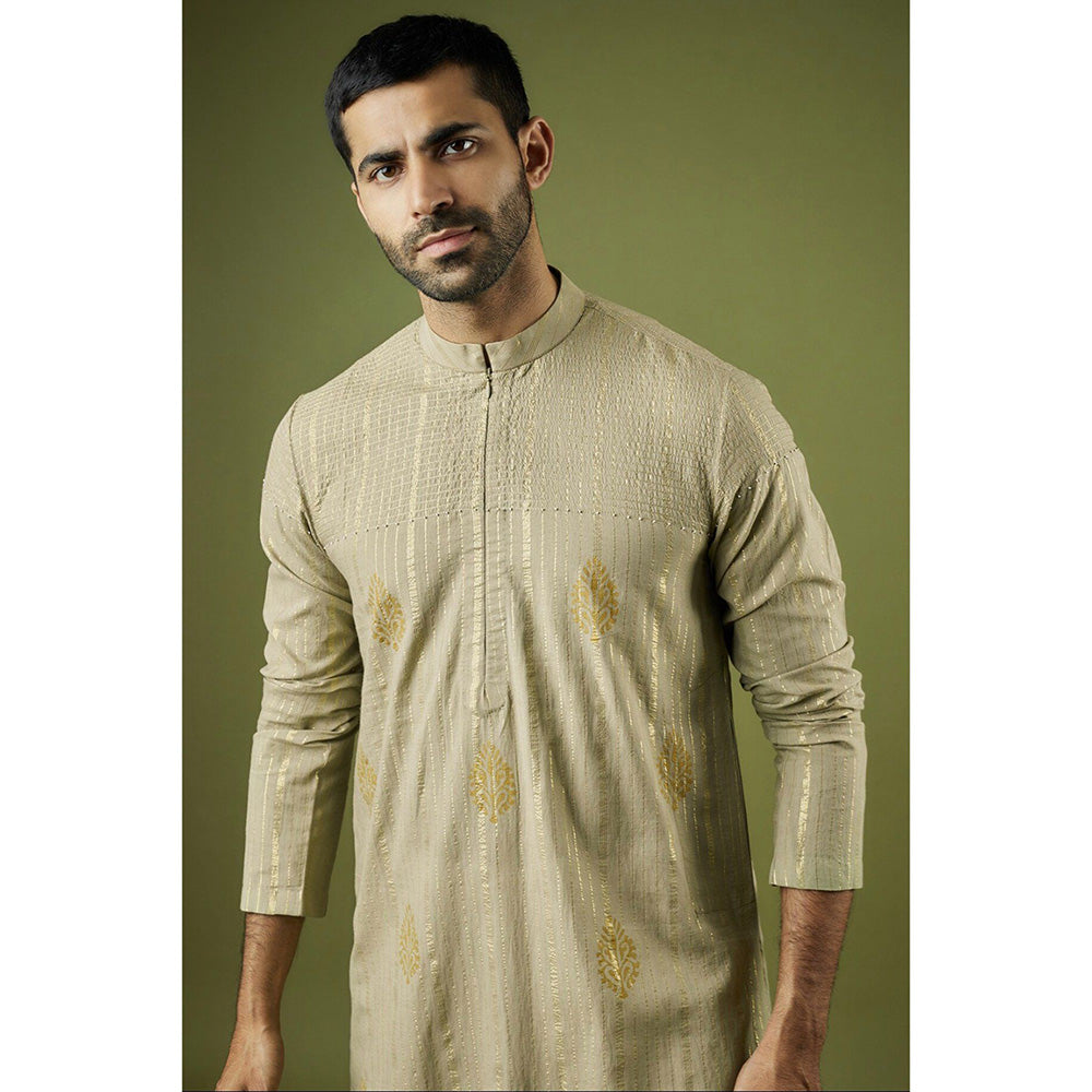 Ritambh by Rishi & Sachin Light Green Cotton Lurex Block Printed Kurta