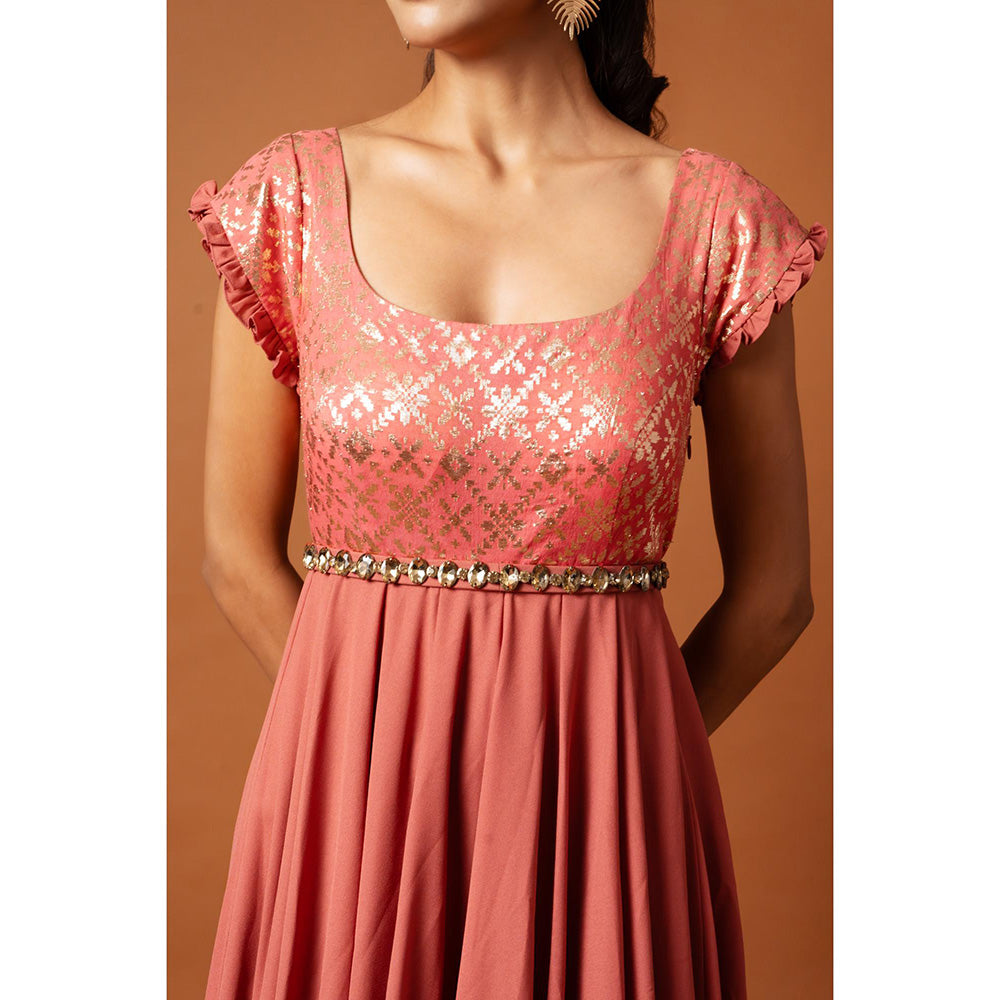 Ritambh by Rishi & Sachin Pink Rosa Brocade Gown with Belt