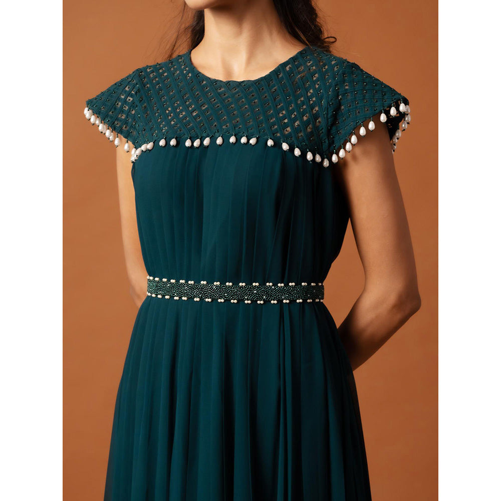 Ritambh by Rishi & Sachin Rosa Teal Green Gown with Belt