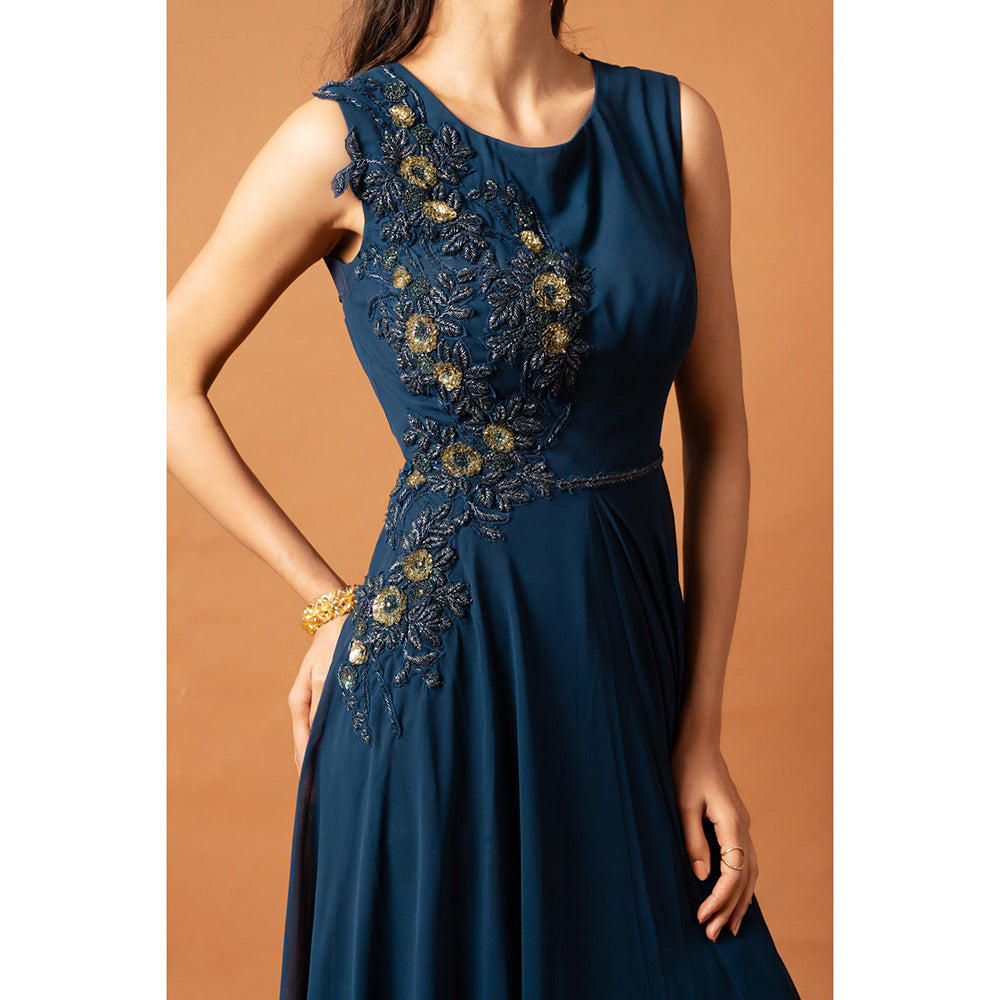 Ritambh by Rishi & Sachin Rosa Teal Blue Gown