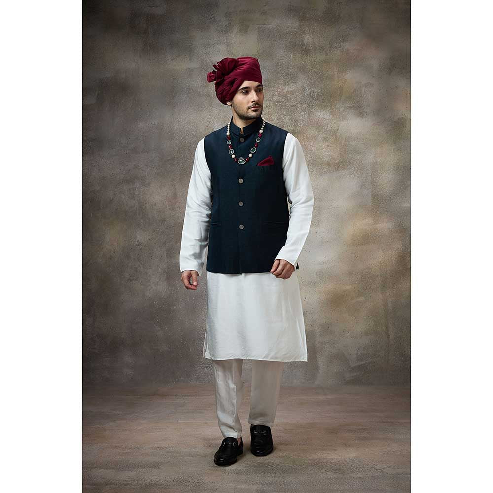 Rivaar by Rocky Star Solid Navy Blue Kurta with Pant and Nehru Jacket (Set of 3)