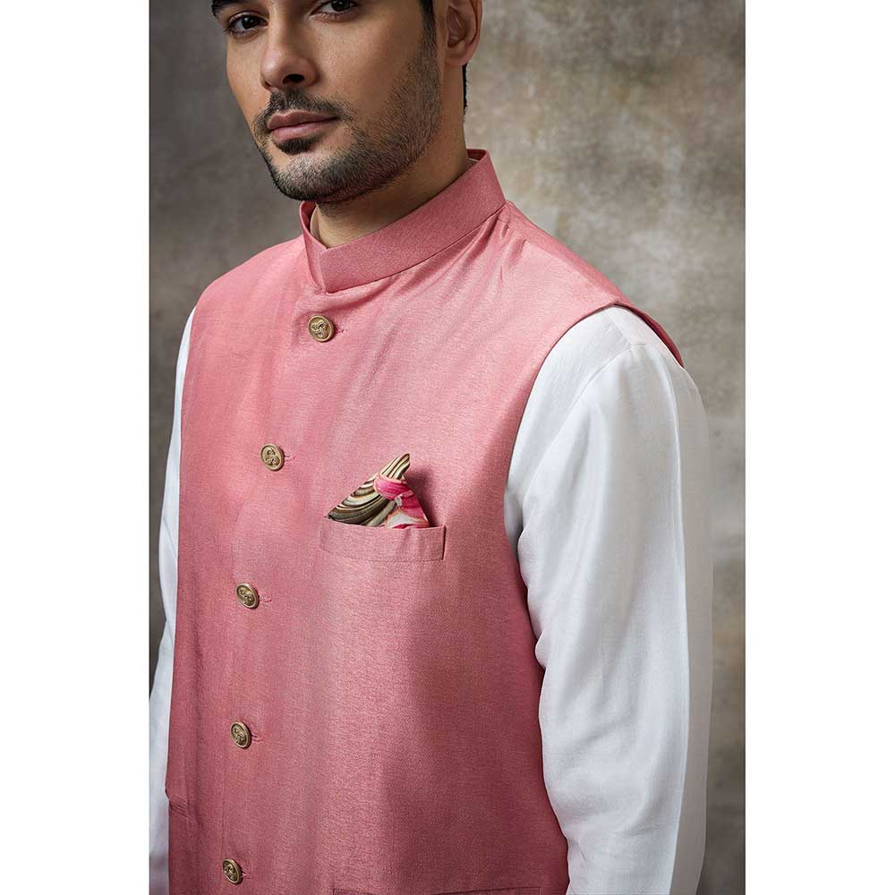 Rivaar by Rocky Star Solid Pink Kurta with Pant and Nehru Jacket (Set of 3)