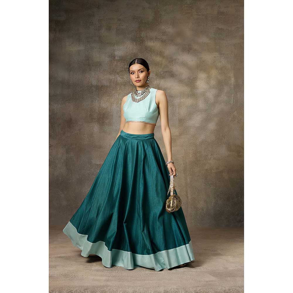 Rivaar by Rocky Star Solid Teal Blouse with Lehenga (Set of 2)