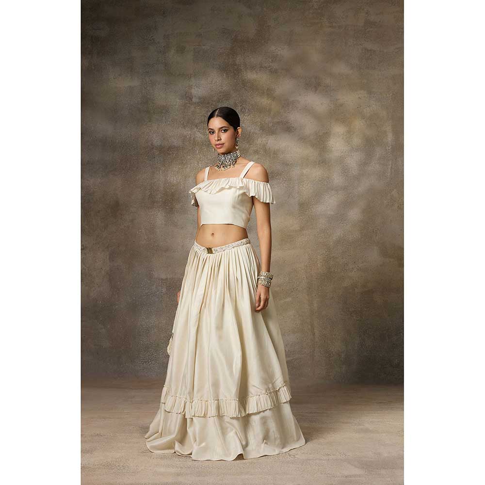 Rivaar by Rocky Star Ivory Ruffled Blouse with 'lehenga (Set of 2)
