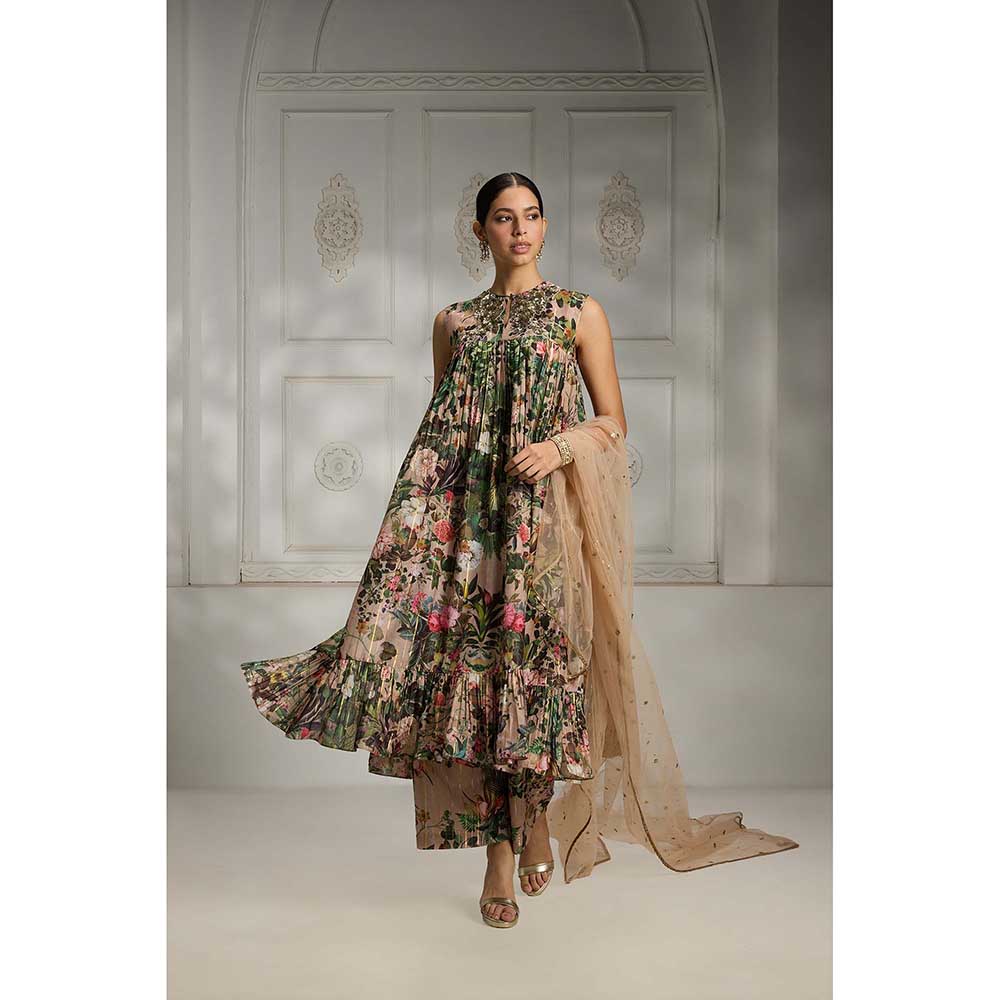 Rivaar by Rocky Star Beige Printed Kurta with Palazzo (Set of 2)