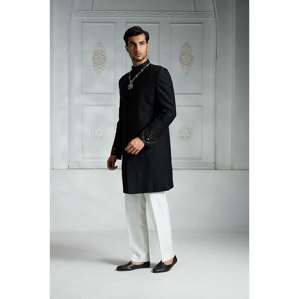Rivaar by Rocky Star Black Solid Sherwani (Set of 2)