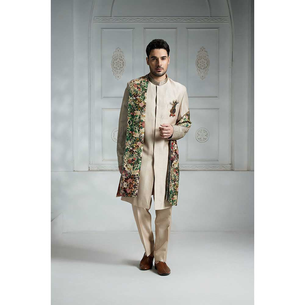 Rivaar by Rocky Star Ivory Embroidered Sherwani (Set of 3)