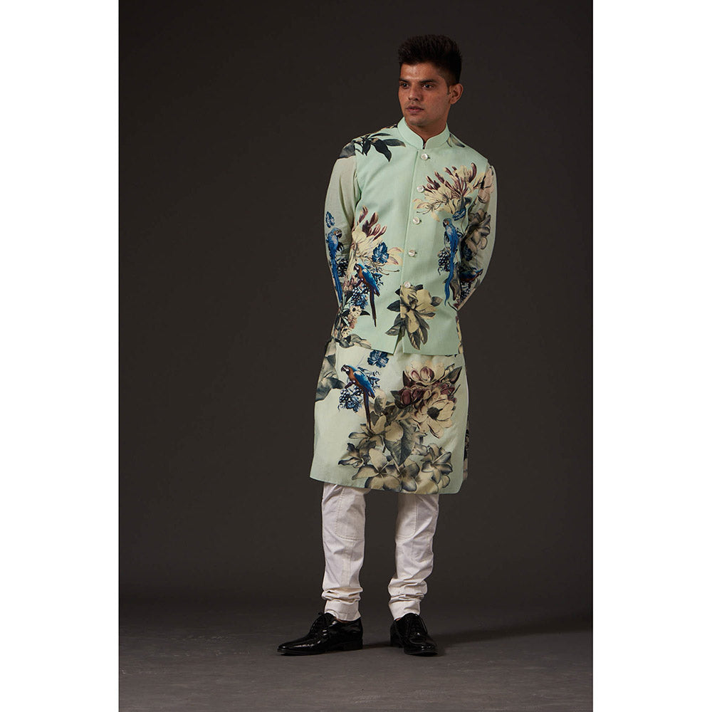 Rohit Bal Sea Green Floral Digital Printed Nehru Jacket