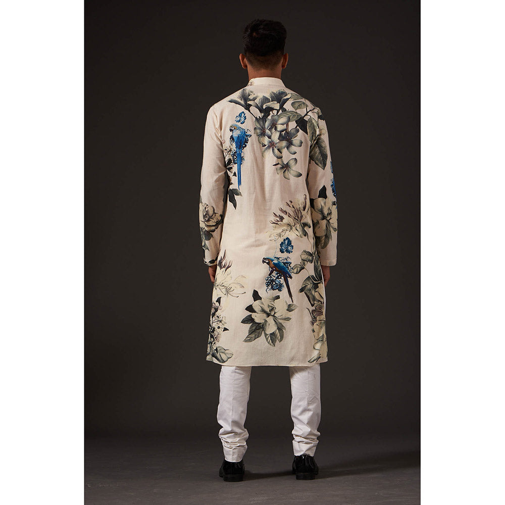 Rohit Bal Ivory Floral Digital Printed Kurta with Churidar (Set of 2)