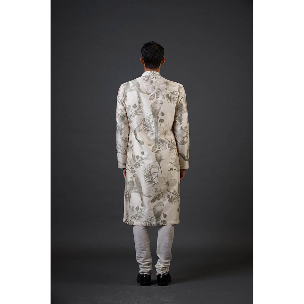 Rohit Bal Ivory Birds Digital Printed Kurta with Churidar (Set of 2)