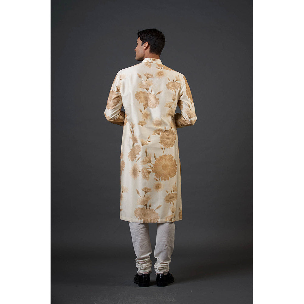 Rohit Bal Cream Floral Digital Printed Kurta with Churidar (Set of 2)