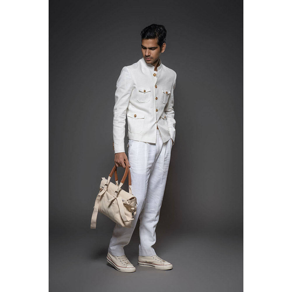 Rohit Bal White Men Linen Jacket