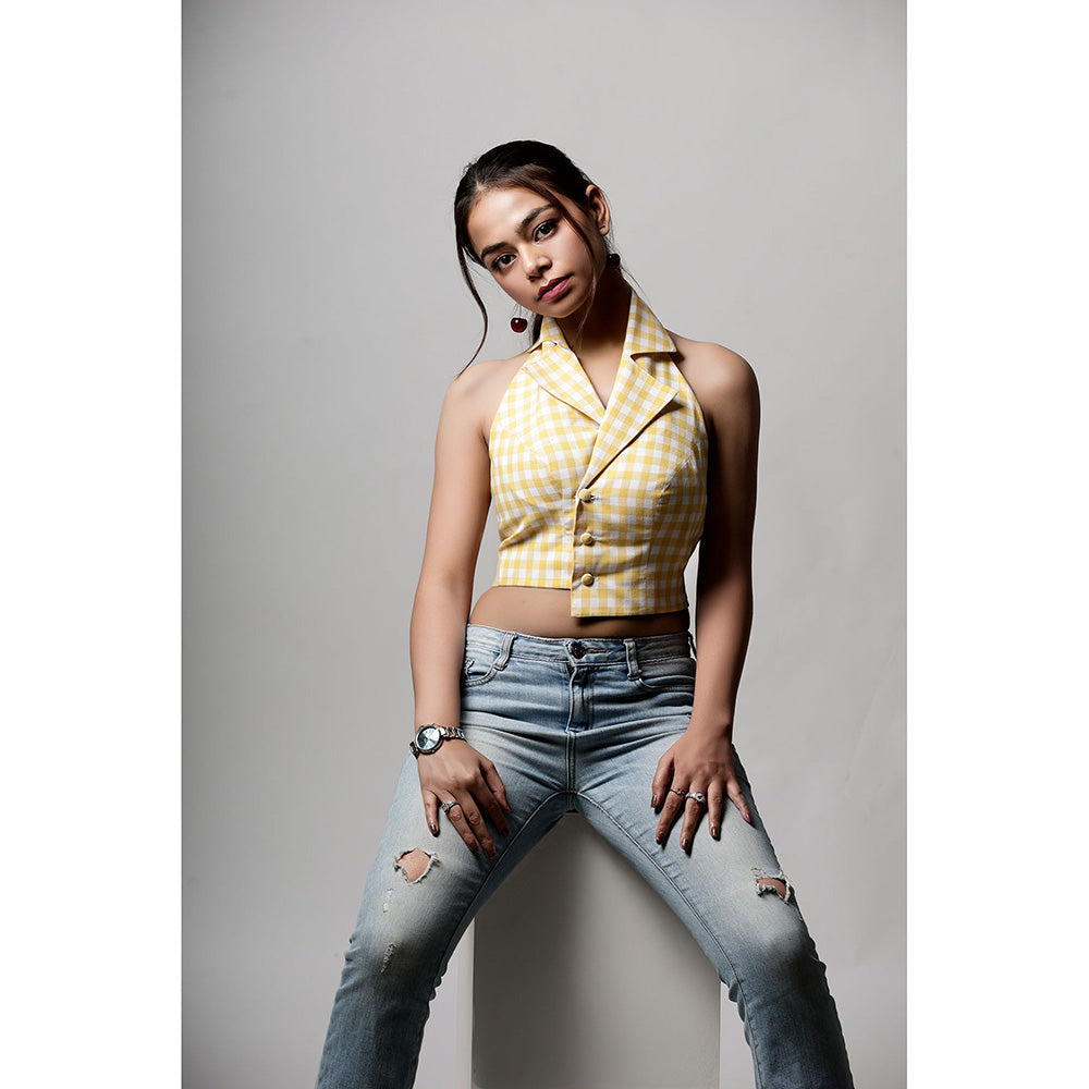 ROSA DAME Ilara Sunshine Yellow Gingham Waistcoat Style Top