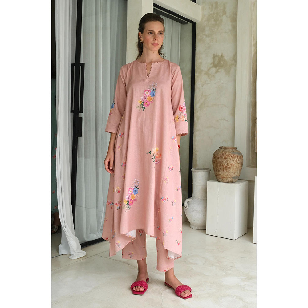 Roza Pret Pink Floral Rosita Kurta with Pant (Set of 2)
