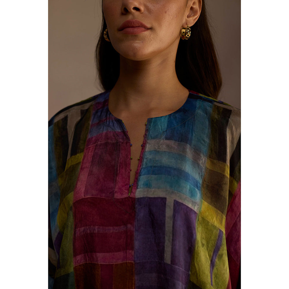 Roza Multi-Color Attico Geometric Print Midi Dress