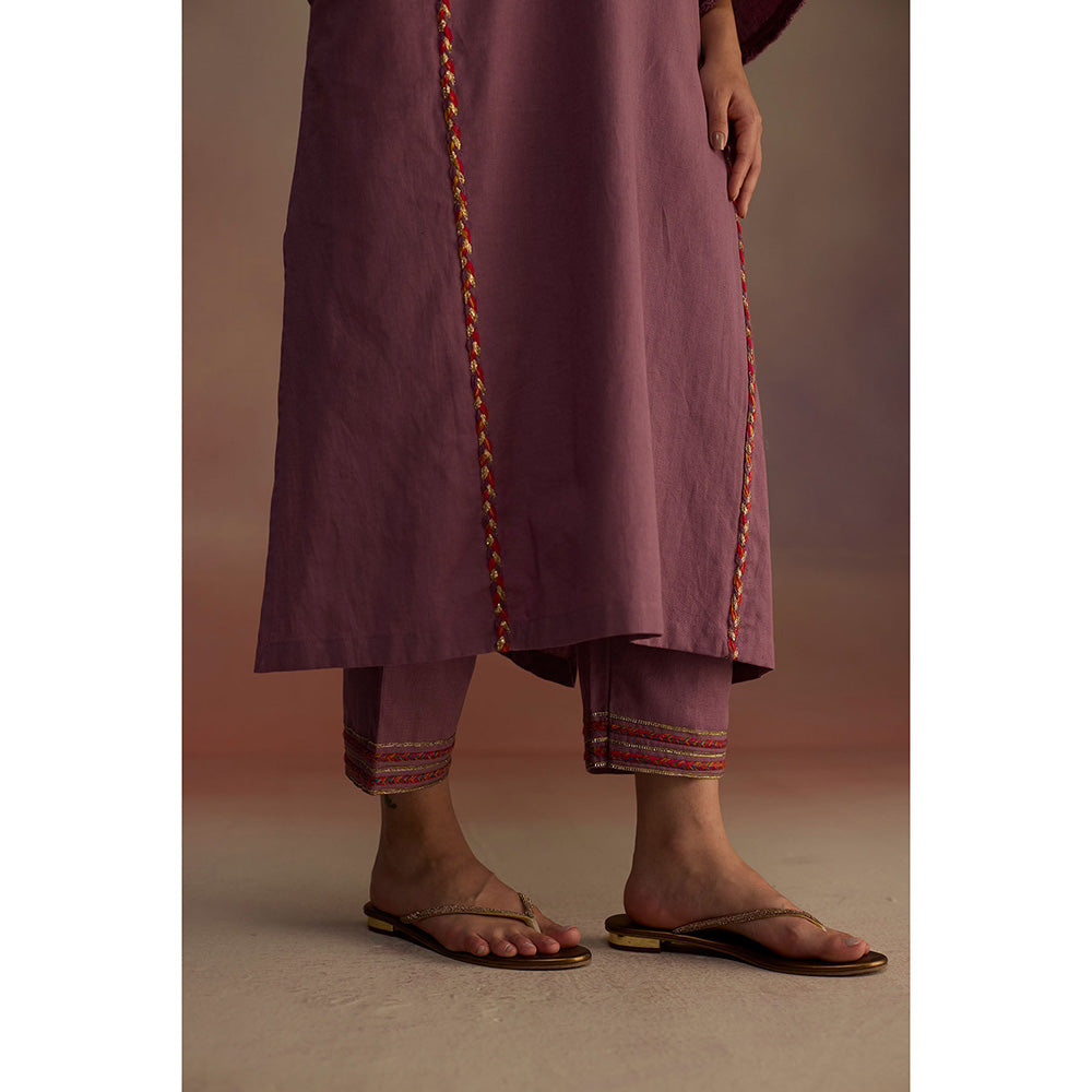 Roza Purple Amber Embroidered Kurta with Pant (Set of 2)