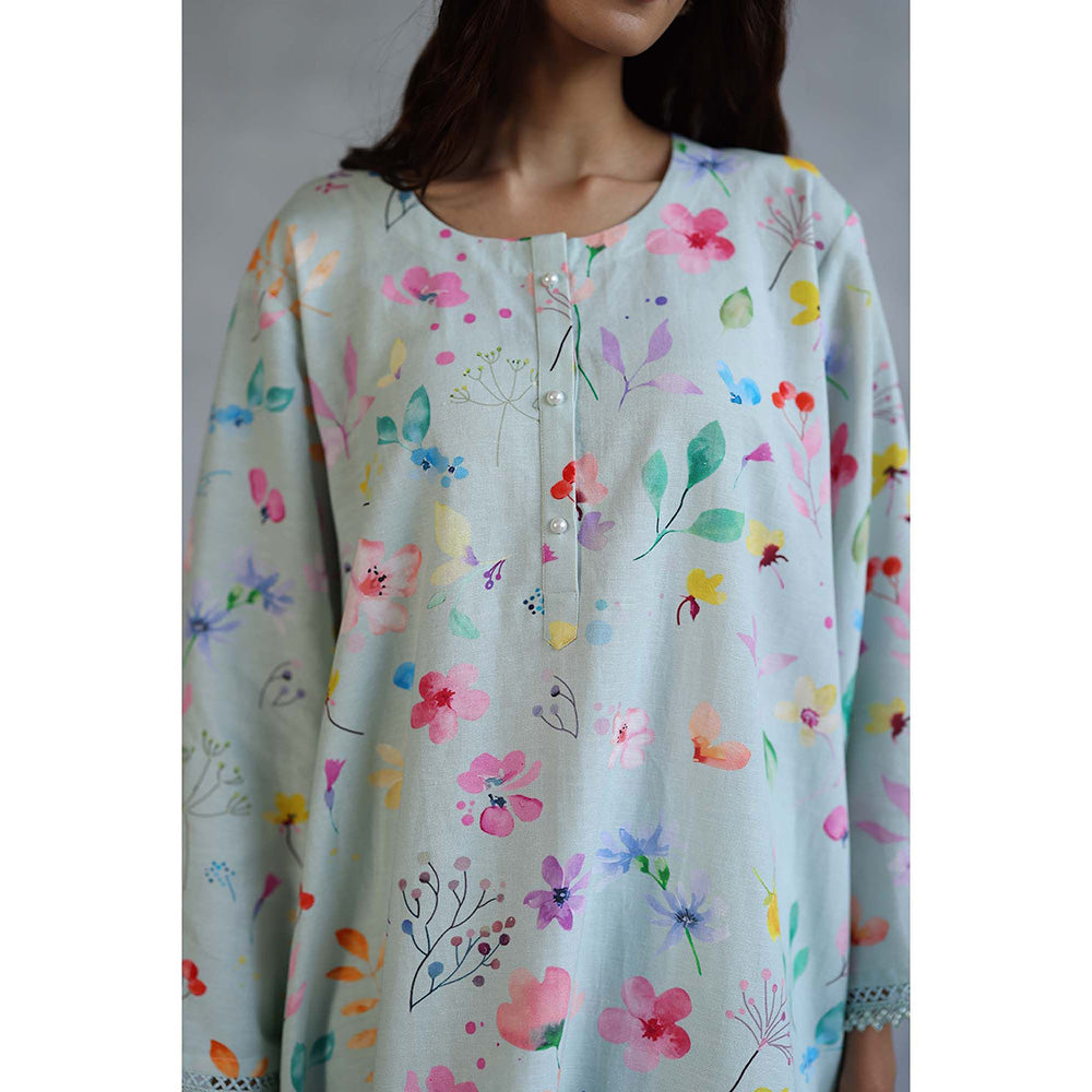 Roza Thea Blue Kurta with Salwar Pant (Set of 2)