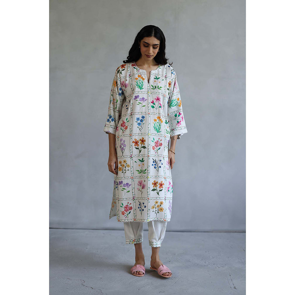 Roza Esther White Phiran Kurta with Salwar Pant (Set of 2)