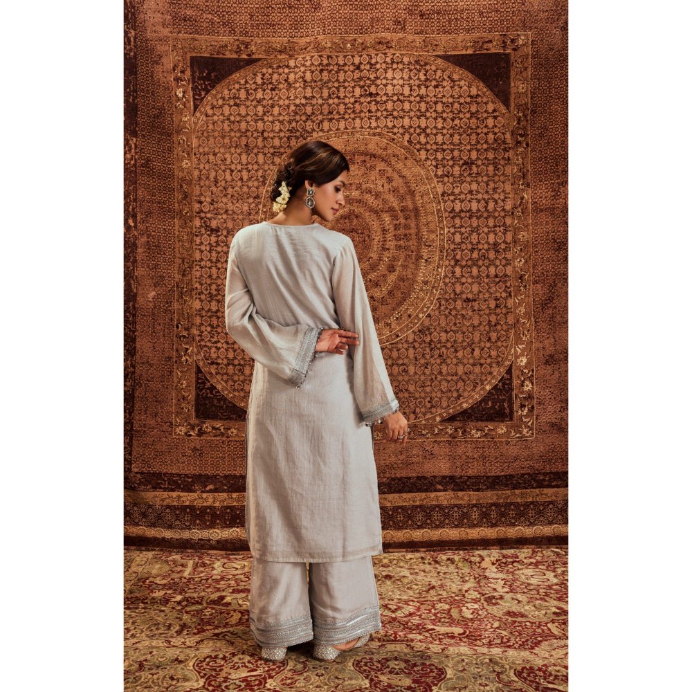 Roze Nargis Silver Kurta with Palazzo (Set of 2)
