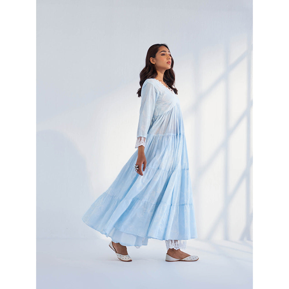Roze Laila Blue Anarkali Kurta with Pant & Dupatta (Set of 3)
