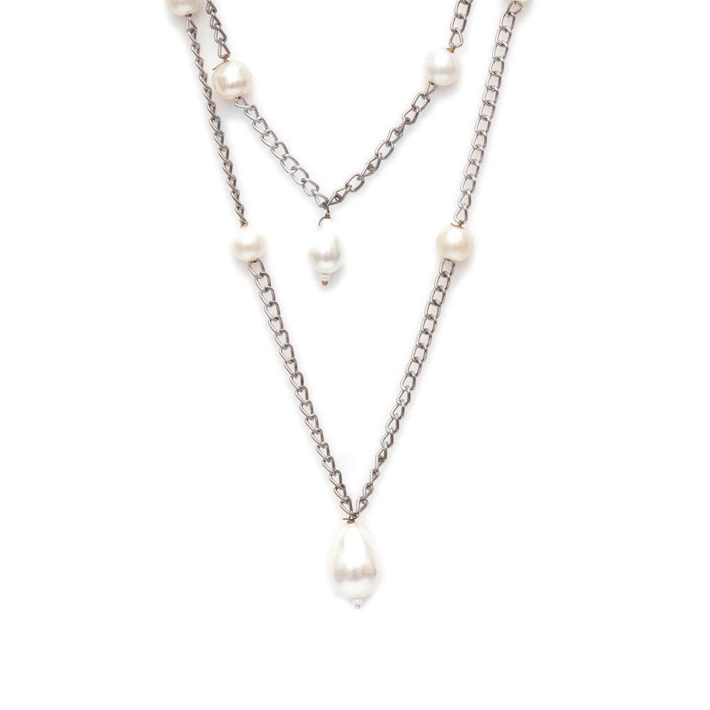 Ruby Raang Studio Layered Pearl and Silver Neckpiece