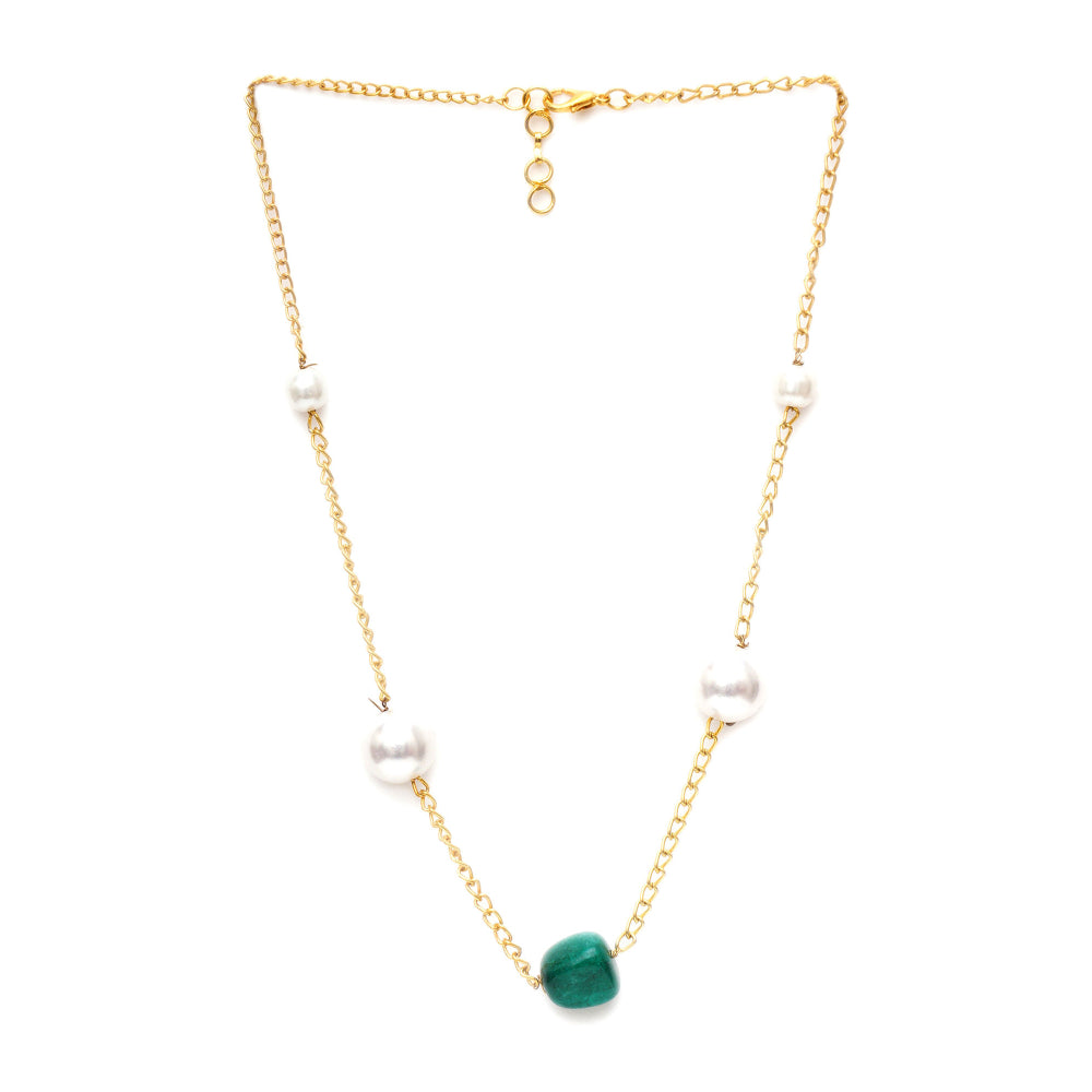 Ruby Raang Studio Layered Pearl and Emerald Neckpiece