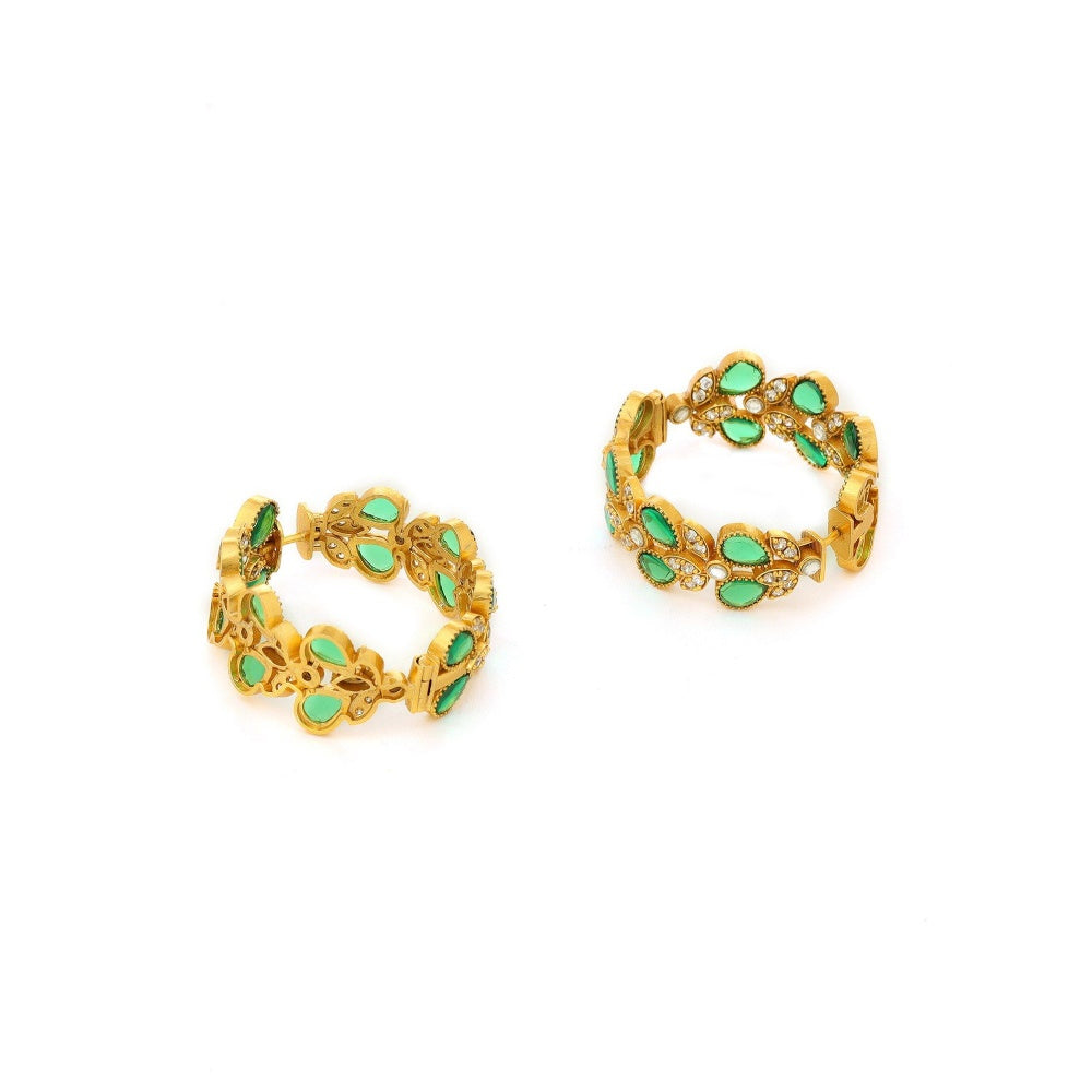 Ruby Raang Studio Women'S Natural Green Stone With Moissanite Diamond Earrings -Multi-Color