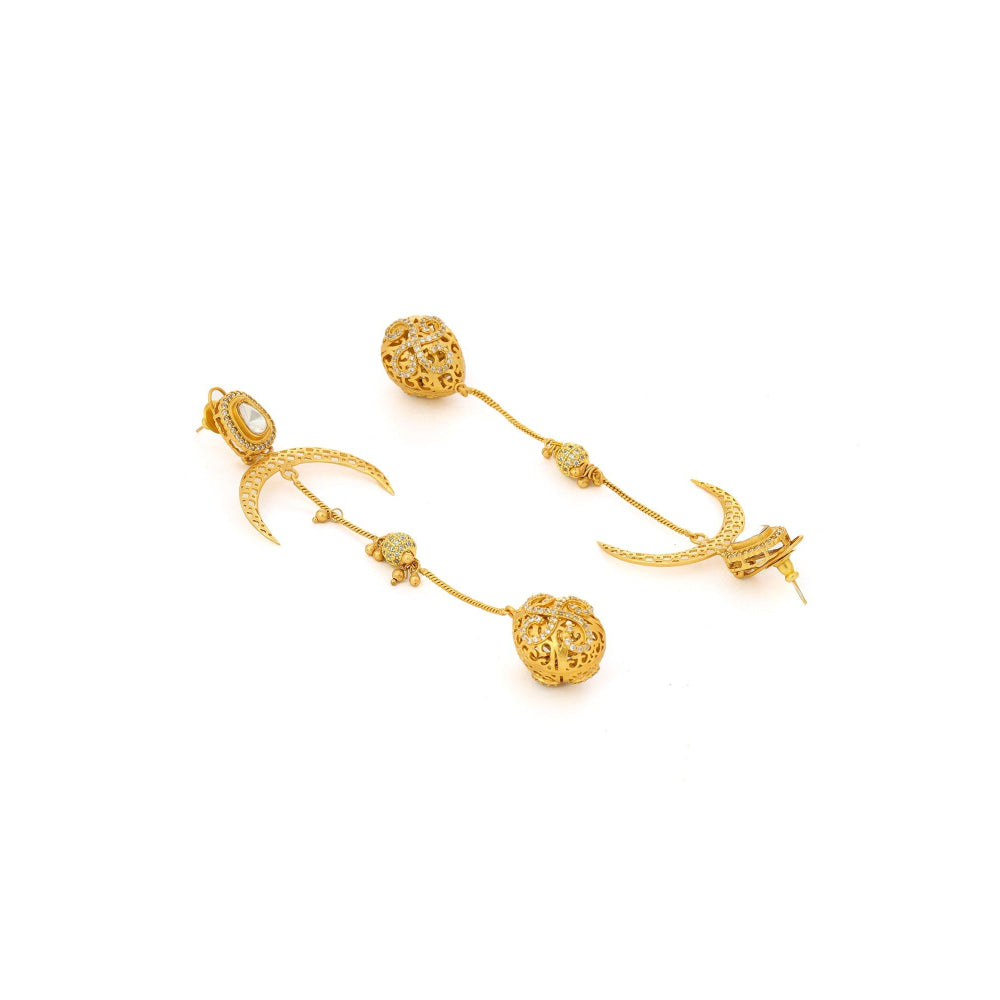 Ruby Raang Studio Glass Kundan Gold Plated Long Earrings -White