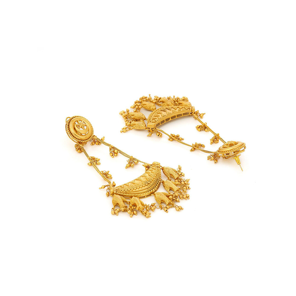 Ruby Raang Studio Kundan Antique Finish Chandelier Earrings -Gold
