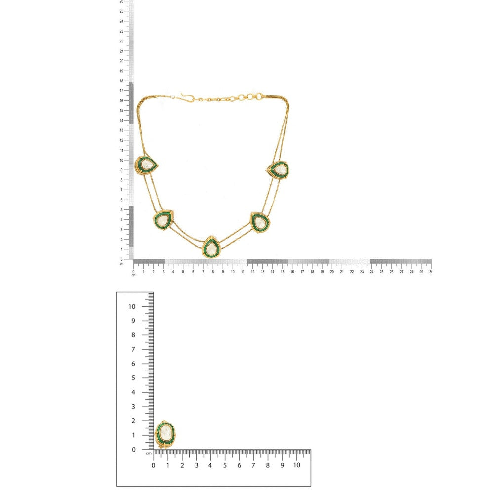 Ruby Raang Studio Minakari Antique Finish Earrings & Drop Necklace Set -Multi-Color