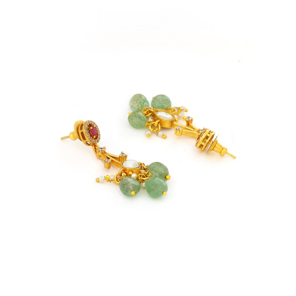Ruby Raang Studio Natural Stones Antique Finish Earrings & Choker Necklace Set -Multi-Color
