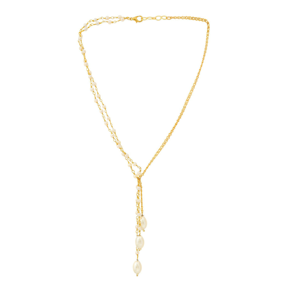 Ruby Raang Studio Beaded Pearl Drop One-Sided Layered Necklace -White