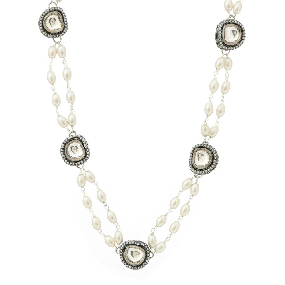 Ruby Raang Studio Rhodium Plated Kundan Necklace -Multi-Color