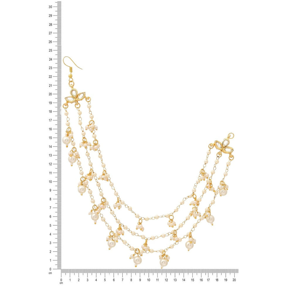 Ruby Raang Studio White Brass Gold Plated Pearl Pair Of Ear Chain