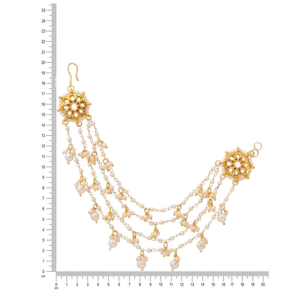 Ruby Raang Studio White Brass Gold Plated Pearl Pair Of Ear Chain