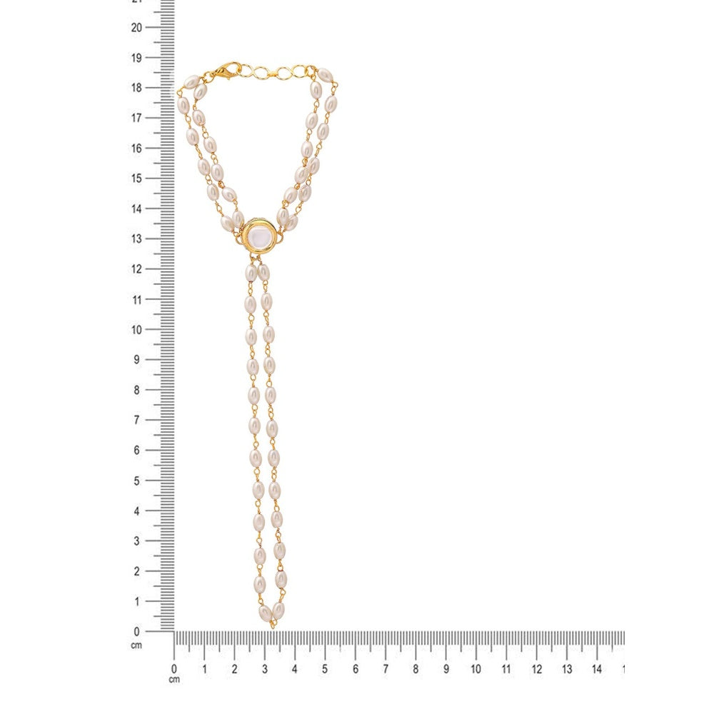 Ruby Raang Studio White Brass Gold Plated Kundan Hathphool