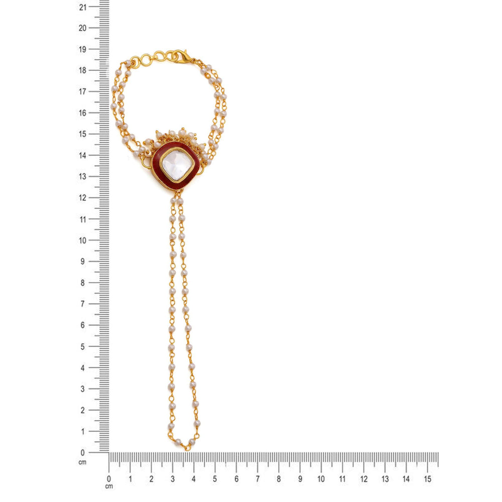 Ruby Raang Studio Red Brass Gold Plated Kundan Hathphool