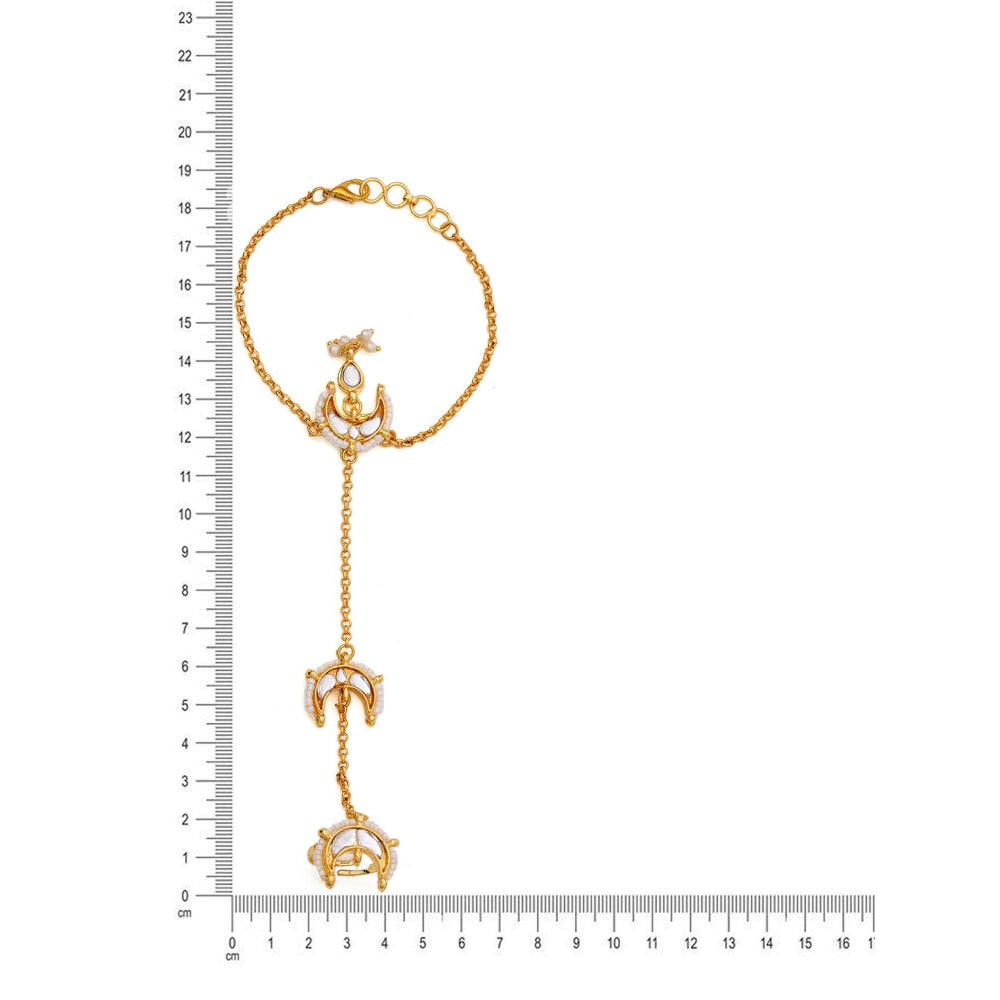 Ruby Raang Studio White Brass Gold Plated Kundan Hathphool