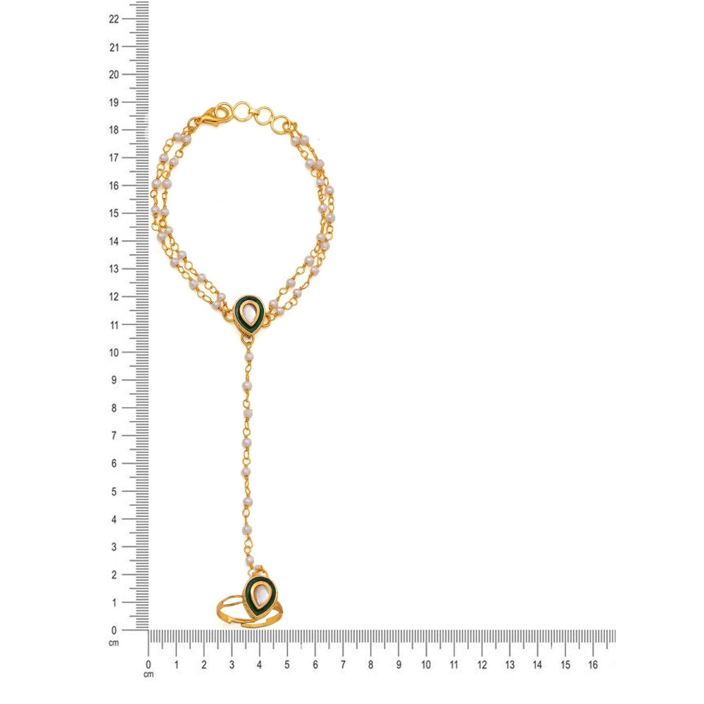 Ruby Raang Studio Green Brass Gold Plated Kundan Hathphool