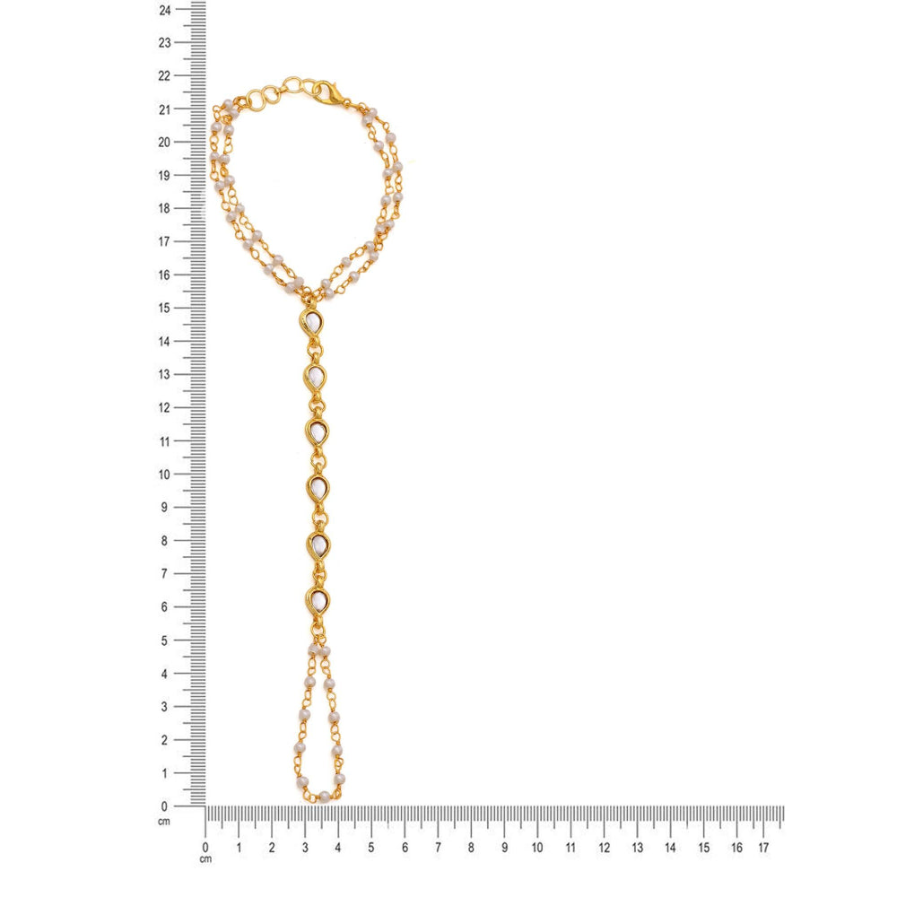 Ruby Raang Studio White Brass Gold Plated Kundan Hathphool