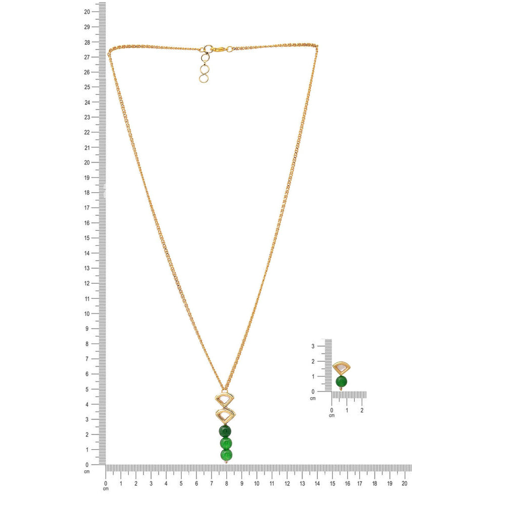 Ruby Raang Studio Green Brass Gold Plated Kundan Necklace with Pair Of Earrings