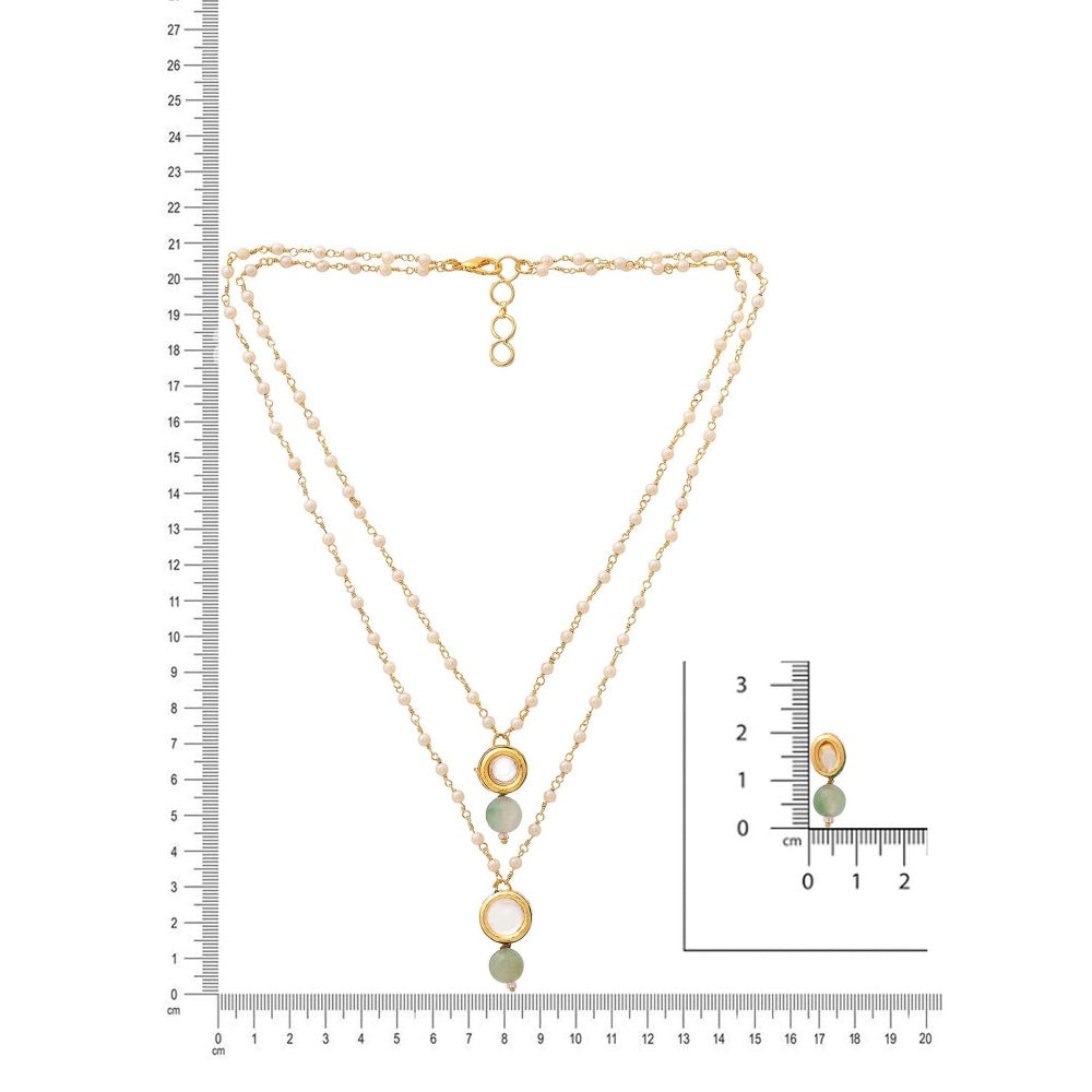 Ruby Raang Studio Green Brass Gold Plated Kundan Necklace with Pair Of Earrings