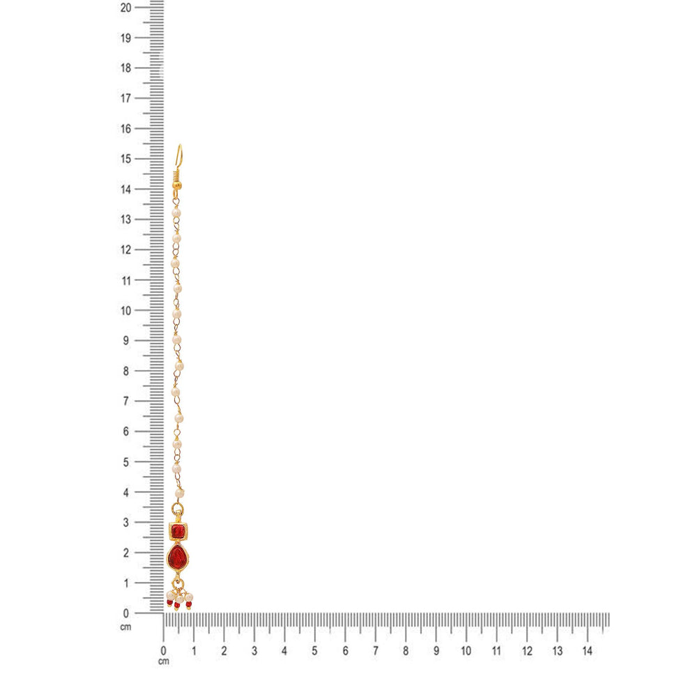 Ruby Raang Studio Red Brass Gold Plated Kundan Maang Tikka