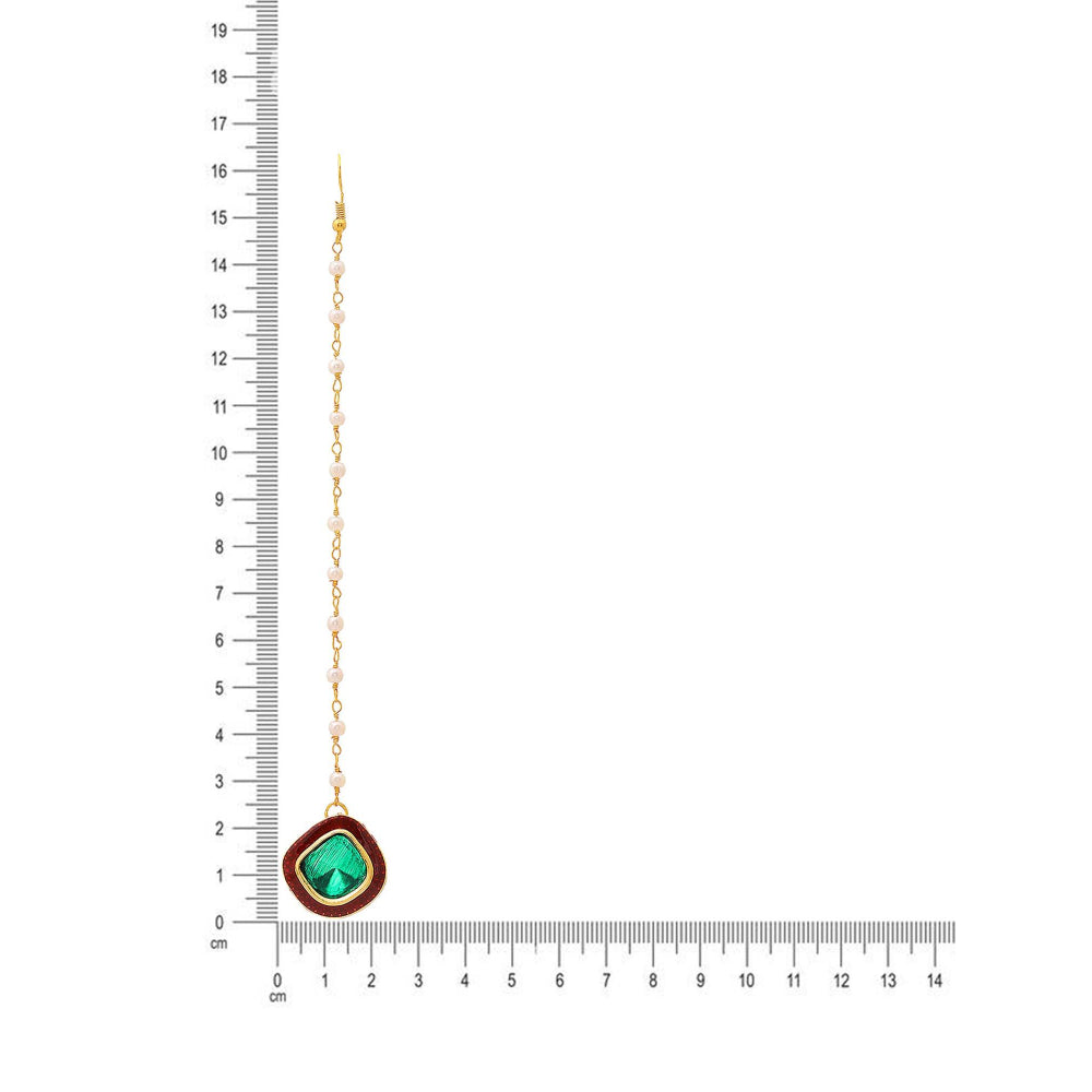 Ruby Raang Studio Green Brass Gold Plated Kundan Maang Tikka