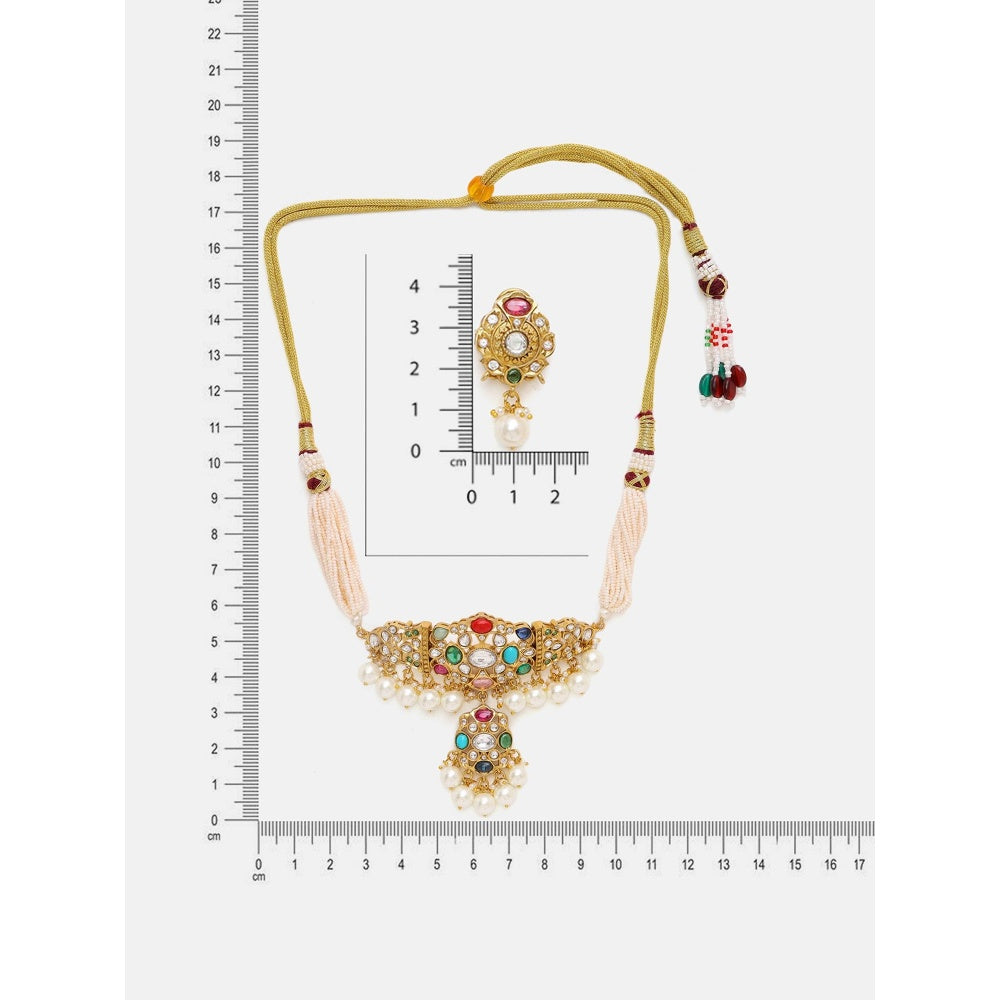 Ruby Raang Studio Navratan Kundan Jewellery Set