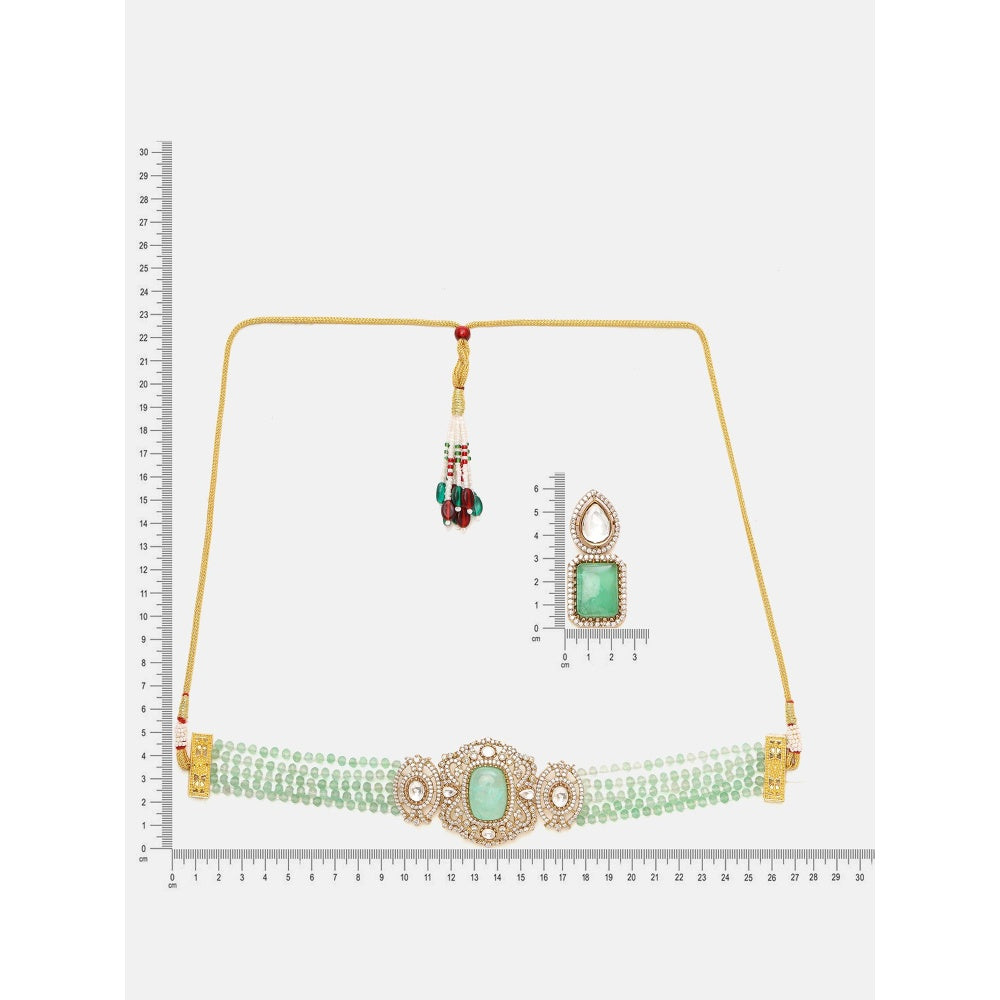 Ruby Raang Studio Green Stone and Mossanite Choker Jewellery Set